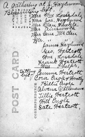 Hazlewood Gathering - Postcard back listing names